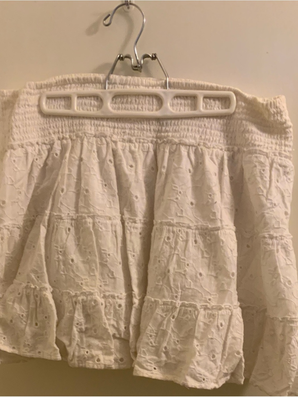 American Eagle Outfitters White Eyelet Tiered Smocked Skirt